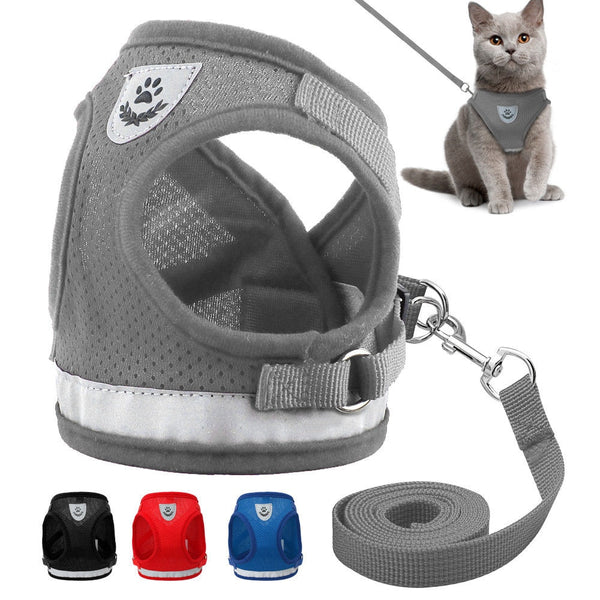 Reflective Cat and Puppy Harness with Leash Set - Padded Mesh for Small Pets
